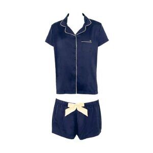 Bluebella Abigail Luxury Satin Short Set Navy Blue/Cream